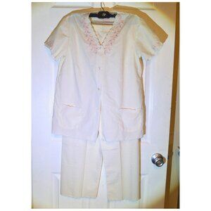 Double Peach Hand Embroidered Traditional Oriental Pants +Blouse Outfit Sz S NWT